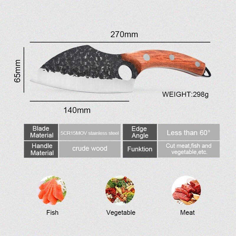 6" Chef Knife Forged Stainless Steel Kitchen Knives for Meat Bone Fish Vegetables Outdoor