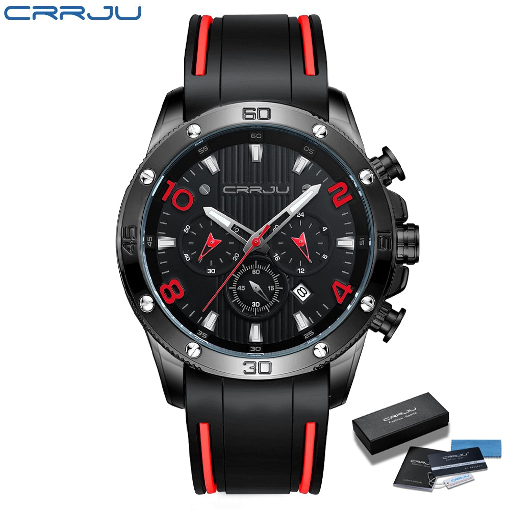 CRRJU Men's Watch Chronograph Outdoor Sports Waterproof Watches Luminous Display