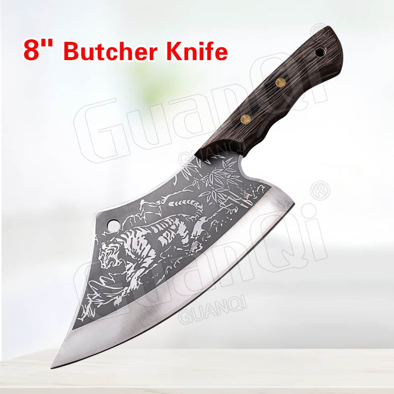 8 Inch Stainless Steel Butcher Knife Fishing Hunting Handmade Forged Bone Knife Meat Cleaver