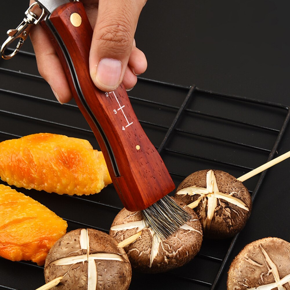 Outdoor Camping BBQ Mushroom Knife With Brush Portable Keychain Sharp Hunting Survival