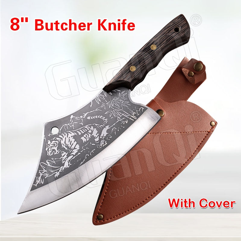 8 Inch Stainless Steel Butcher Knife Fishing Hunting Handmade Forged Bone Knife Meat Cleaver