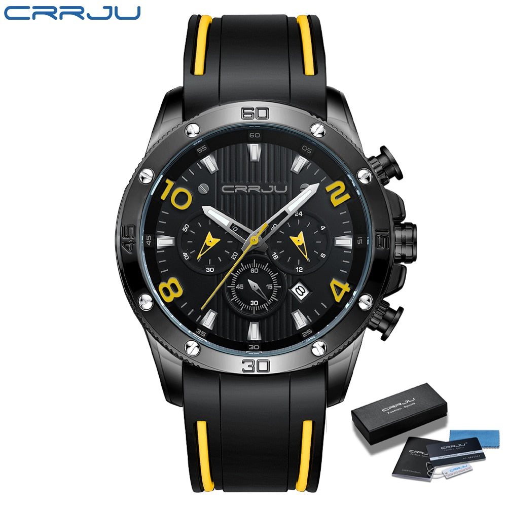 CRRJU Men's Watch Chronograph Outdoor Sports Waterproof Watches Luminous Display