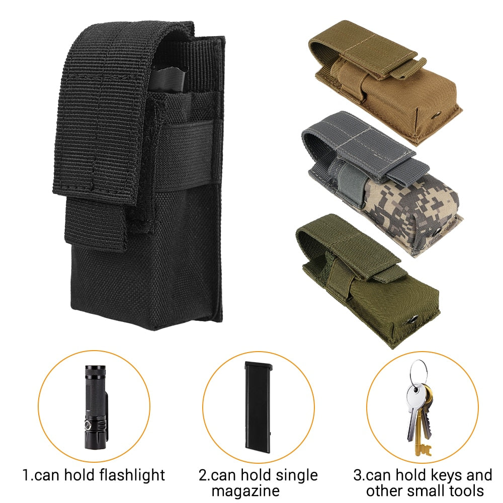 Magazine Pouch Military Single Pistol Mag Bag Molle Flashlight Pouch Torch Holder Case Outdoor