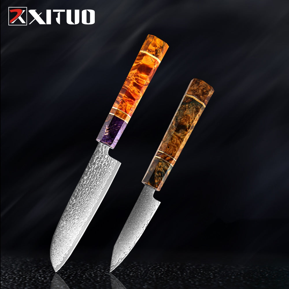 XITUO 2-5PCS Knives Set Nakiri Knife Japanese Damascus Steel Chef Knife Unique Solidified