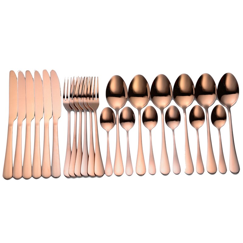 New Tableware Forks Knives Spoons Stainless Steel Golden Cutlery Set Silverware Set Gold 24 Pcs