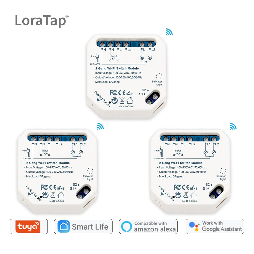 Wifi Switch 2 Gang Relay Breaker Module Smart Lighting Google Home Alexa Echo Remote