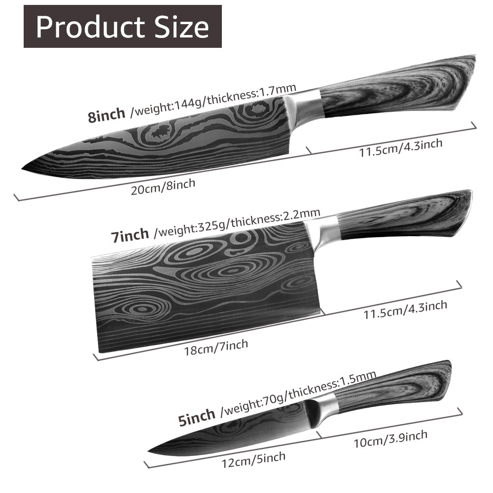 Kitchen Knife 5 7 8 inches stainless steel chef knives Meat Cleaver Santoku utility Cooking Set