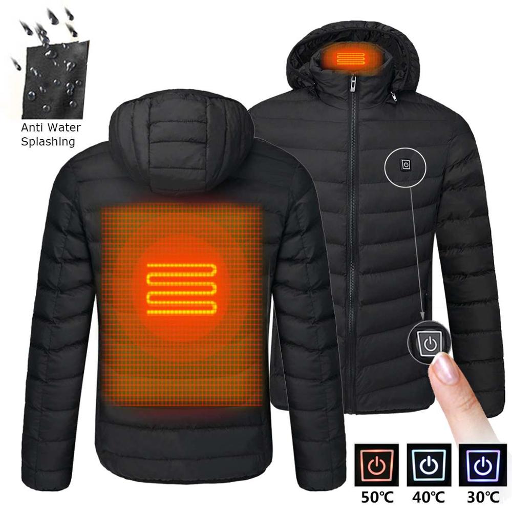 NWE Men Winter Warm USB Heating Jackets Smart Thermostat Pure Color Hooded Heated Jackets