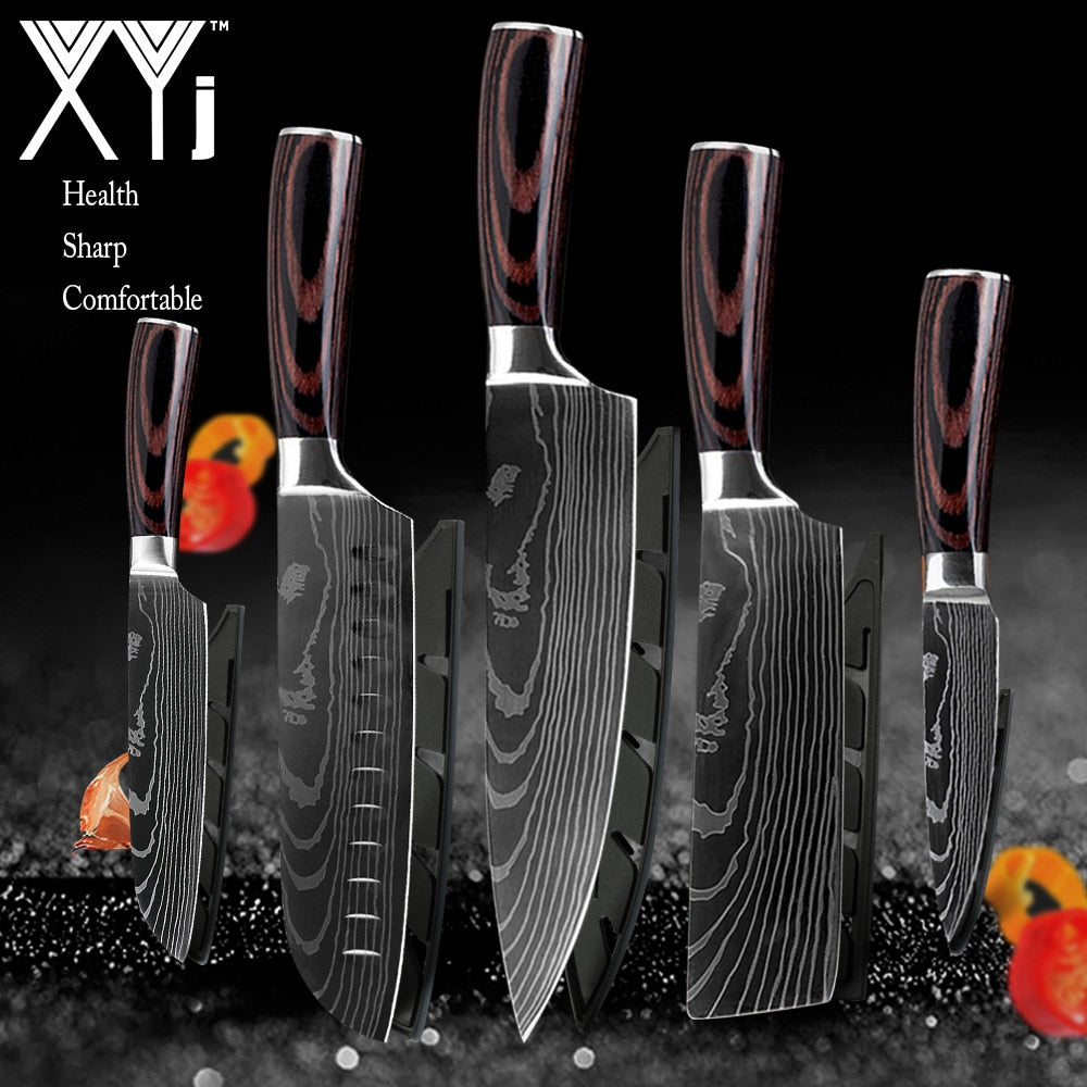 Kitchen Knife Set Stainless Steel Holder Gift Cover Bread Paring Nakiri Knives Cutter Tools