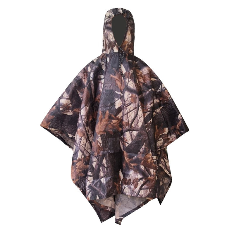 Portable Multifunctional 3 In 1 Rain Coat Hiking Camping Raincoat Poncho Mat Awning Durable