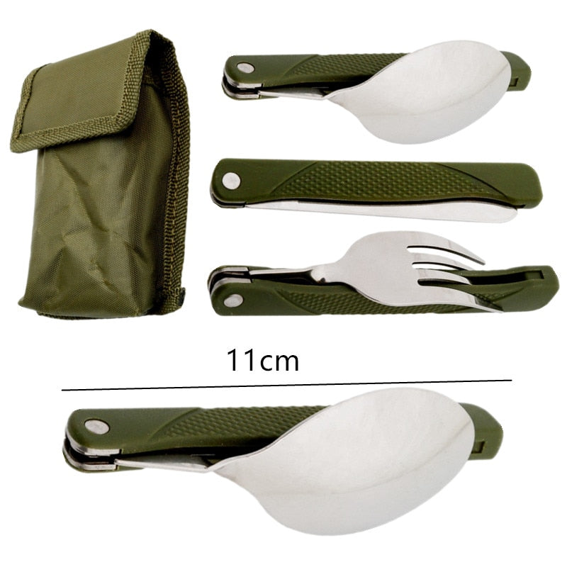 Long cookware backpack Spork fork stainless steel fold knife utensil spoon set combo Picnic camp