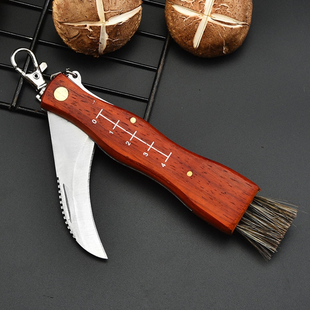 Outdoor Camping BBQ Mushroom Knife With Brush Portable Keychain Sharp Hunting Survival