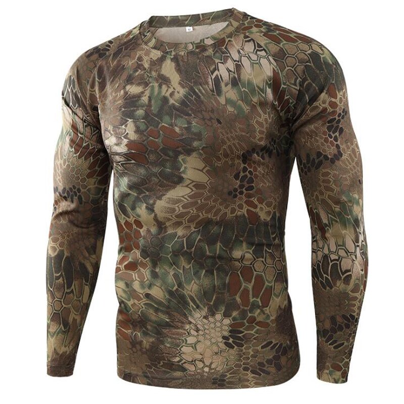 Summer Camouflage T-shirt Quick-Drying Breathable Long Sleeve Tops Men Hiking