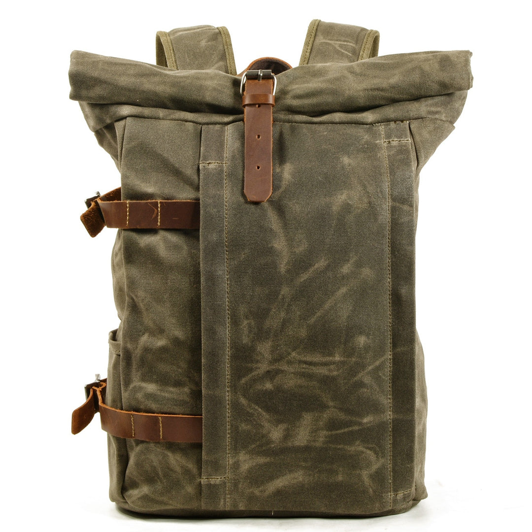 New outdoor mountaineering backpack waterproofwax canvas stitching cowhide computer