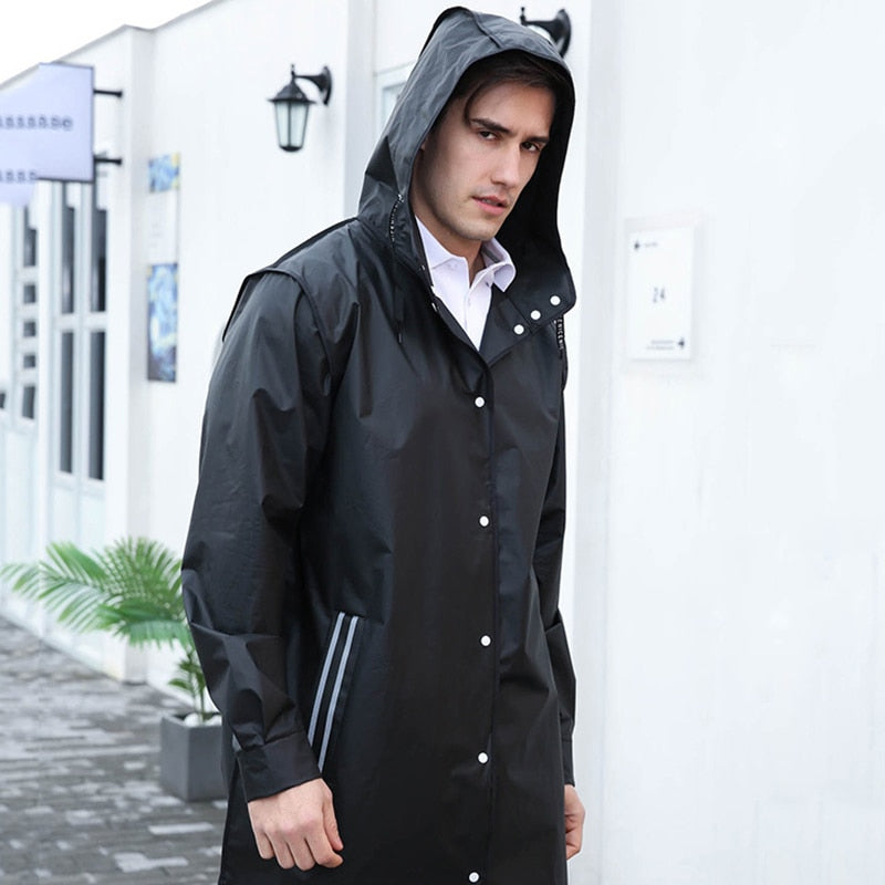 Fashion Long Raincoat Men Women EVA Black Impermeable Outdoor Hiking Poncho