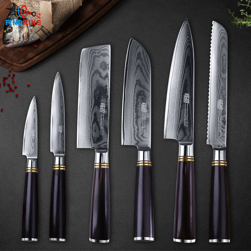 Damascus kitchen knives sets 67 layer Steel blade black handle knife Utility Santoku Chef