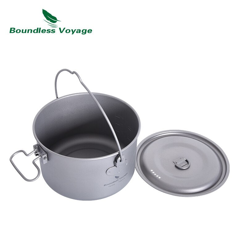 Boundless Voyage Outdoor Titanium Hanging Pot with Handle Camping Hiking Picnic Tableware Foldable