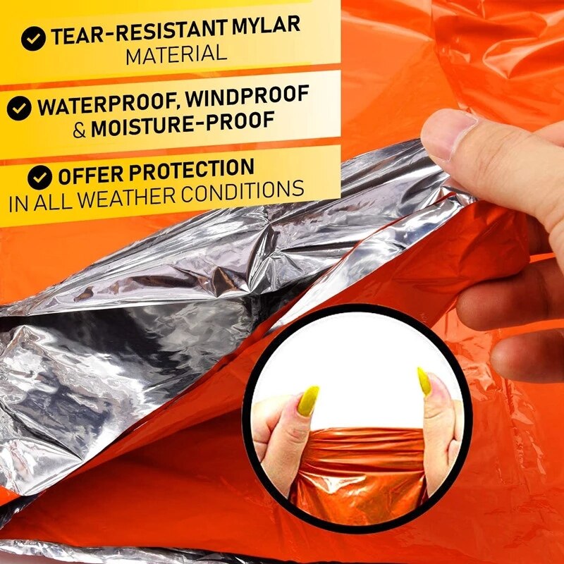 Emergency Blanket Aluminum Film Poncho Raincoat Outdoor Survival Tool Warmer