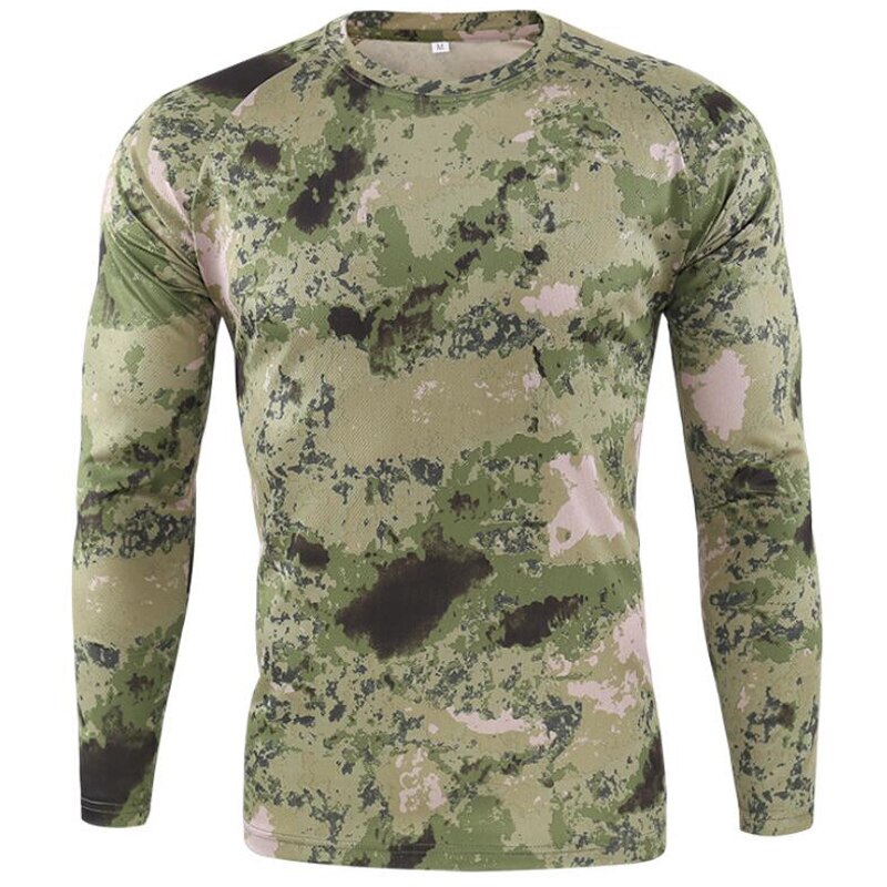 Summer Camouflage T-shirt Quick-Drying Breathable Long Sleeve Tops Men Hiking