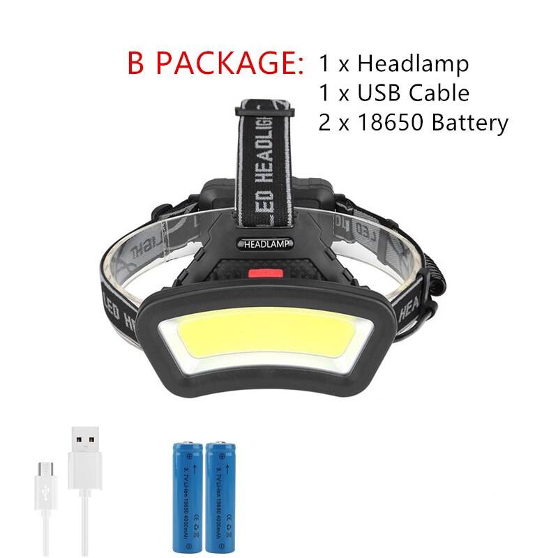 cob led headlamp USB Rechargeable red white light Fishing headlight Hunting