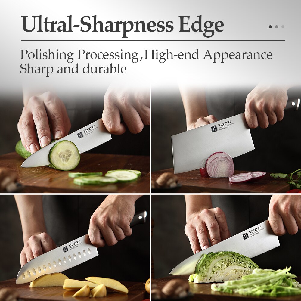 XINZUO 4PCS Chef Cleaver Santoku Utility Knives Set High Carbon Din 1.4116 Stainless Steel