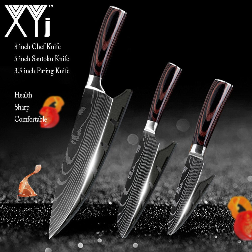 Kitchen Knife Set Stainless Steel Holder Gift Cover Bread Paring Nakiri Knives Cutter Tools