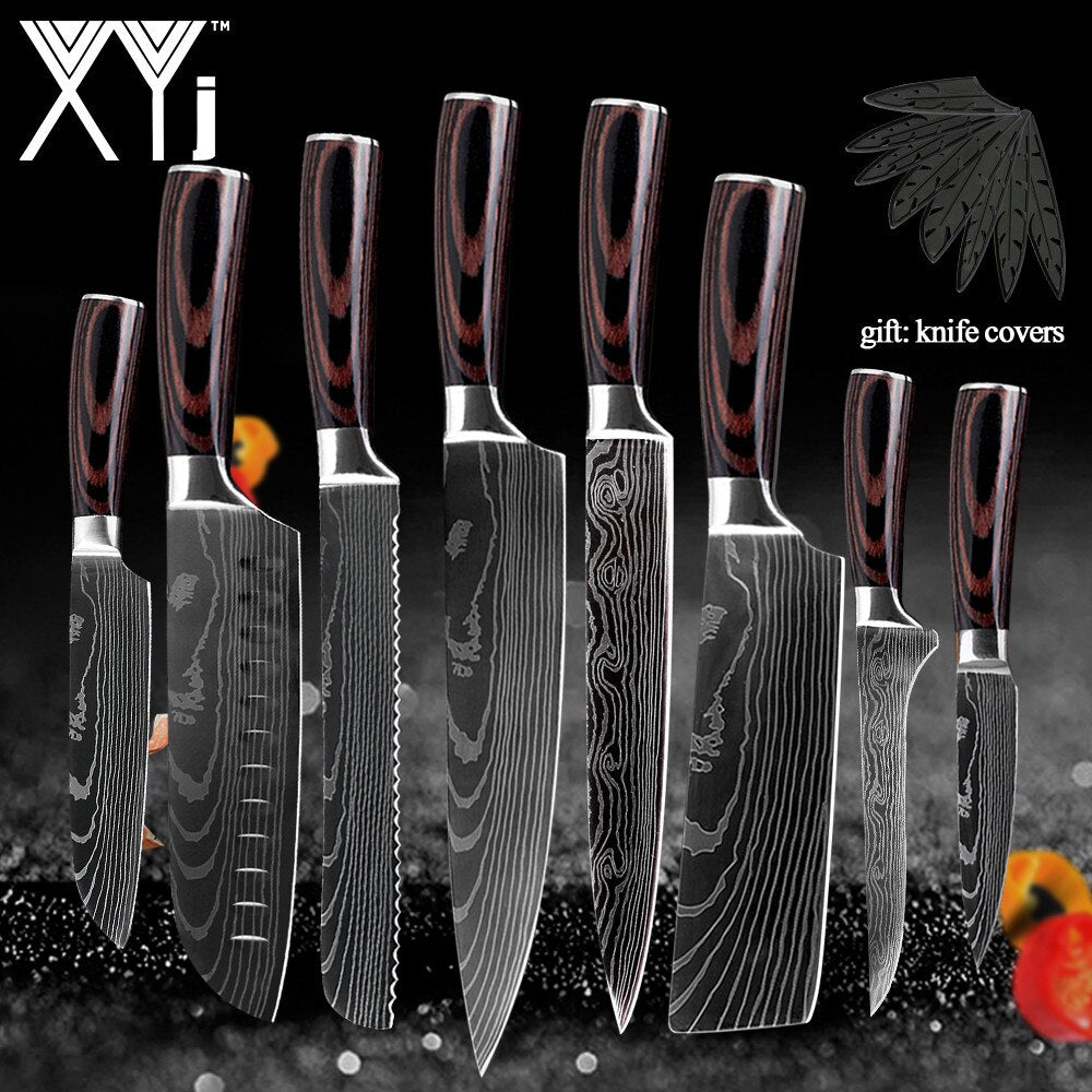 Kitchen Knife Set Stainless Steel Holder Gift Cover Bread Paring Nakiri Knives Cutter Tools