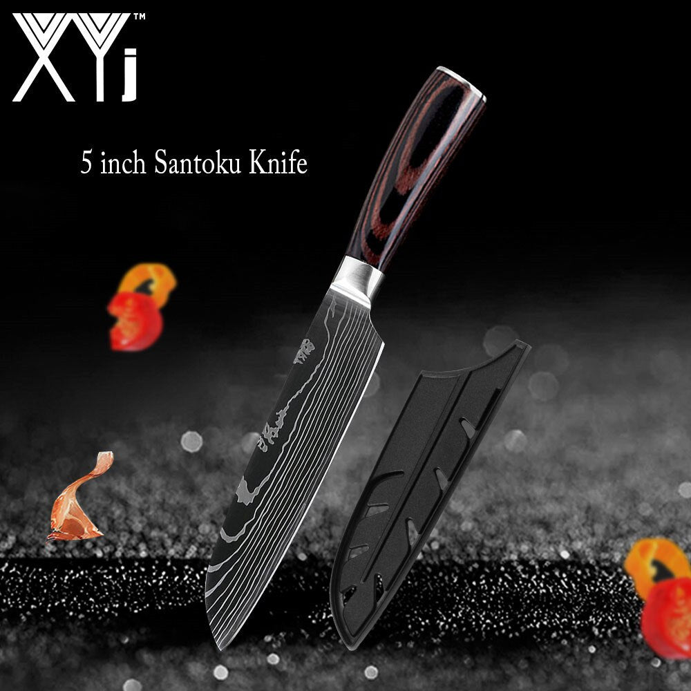 Kitchen Knife Set Stainless Steel Holder Gift Cover Bread Paring Nakiri Knives Cutter Tools