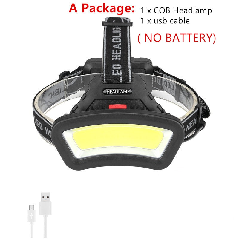 cob led headlamp USB Rechargeable red white light Fishing headlight Hunting