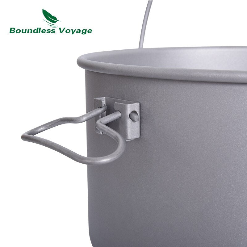 Boundless Voyage Outdoor Titanium Hanging Pot with Handle Camping Hiking Picnic Tableware Foldable