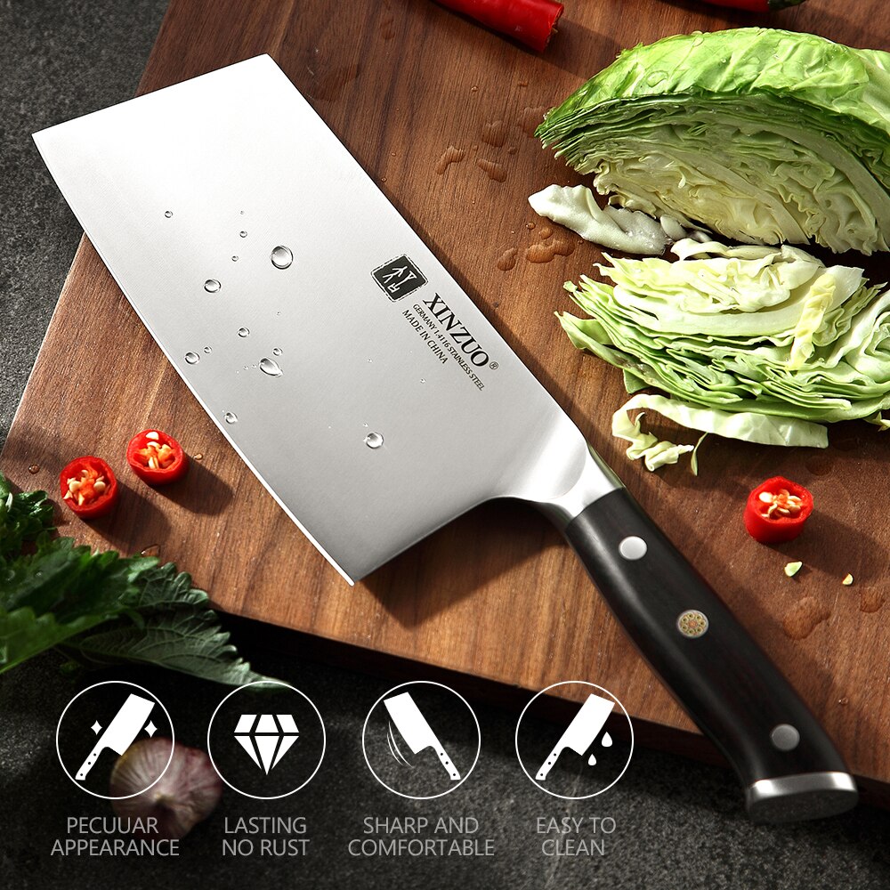 7'' Inch Cleaver Meat Knife German 1.4116 Stainless Steel with Ebony Handle Kitchen Chef Knives