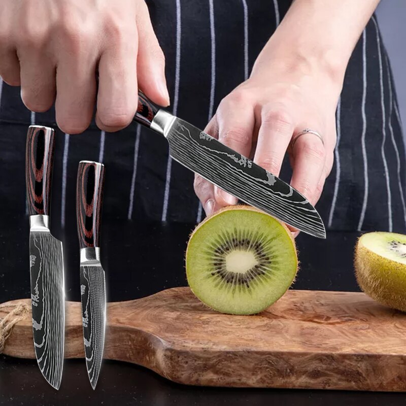 New Stainless Steel Kitchen Knife Set 5PCS High Quality Sharp Japanese Chef Cleaver Meat Wood