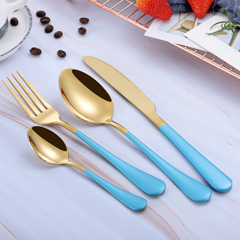 Forks Knives Spoons Stainless Steel Silverware Set Tableware Set Cutlery Knives Sets Tea