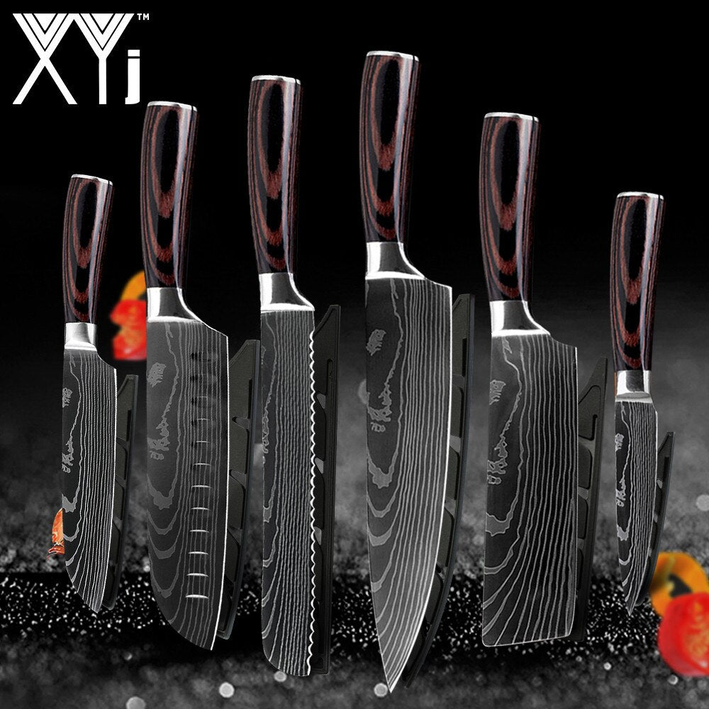 Kitchen Knife Set Stainless Steel Holder Gift Cover Bread Paring Nakiri Knives Cutter Tools