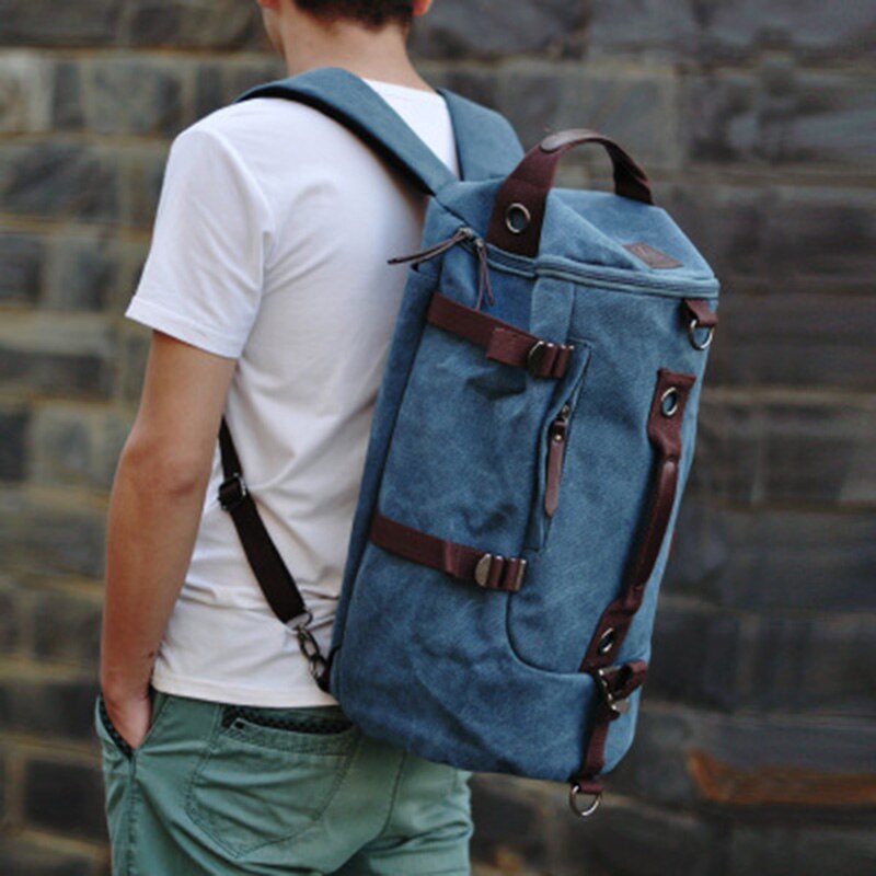 Men Bucket Backpack PU Leather Travel Bag Large Capacity Luggage Casual Vintage Shoulder