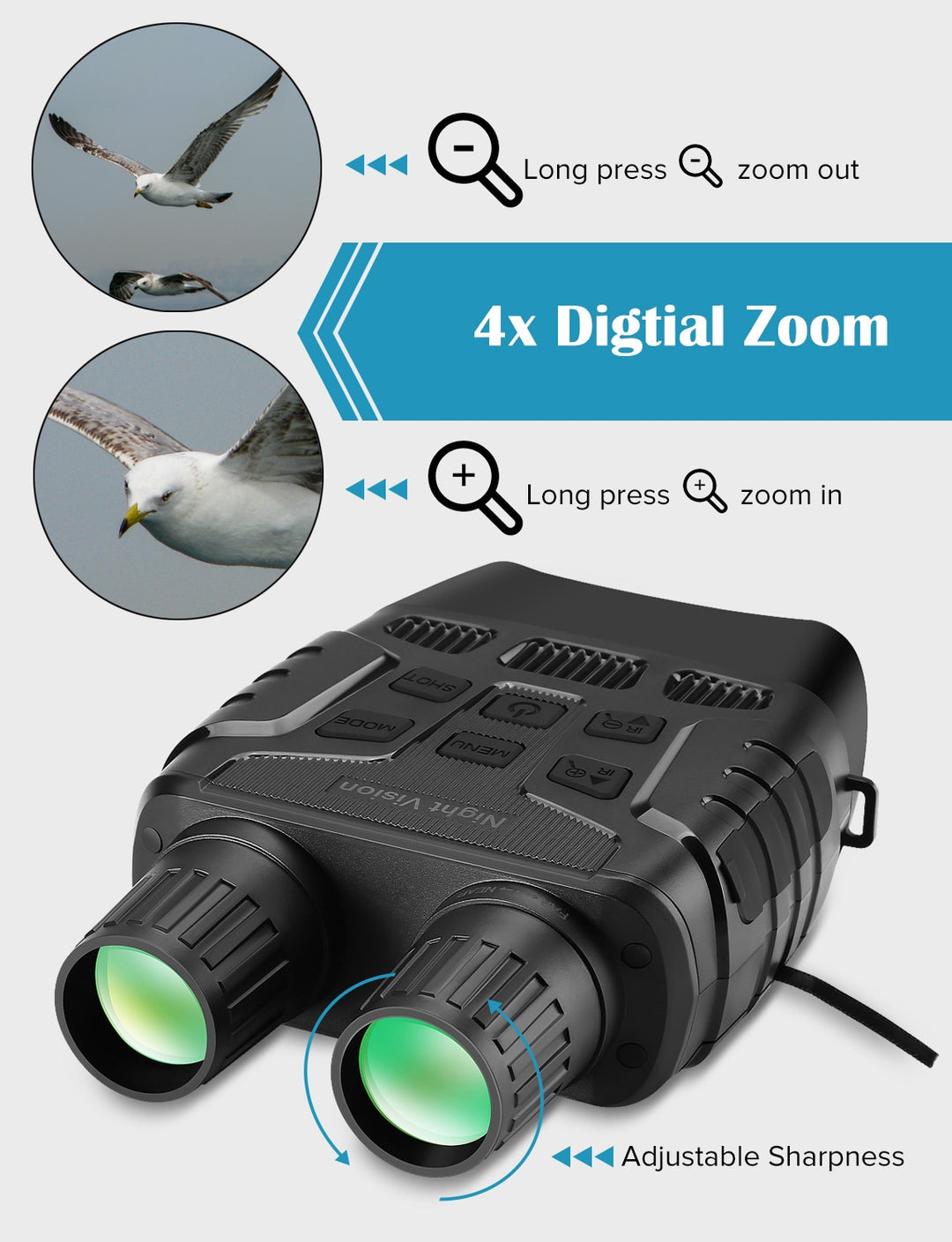 Night Vision Device Binoculars 300 Yards Digital IR Telescope Zoom Optics with 2.3' Screen