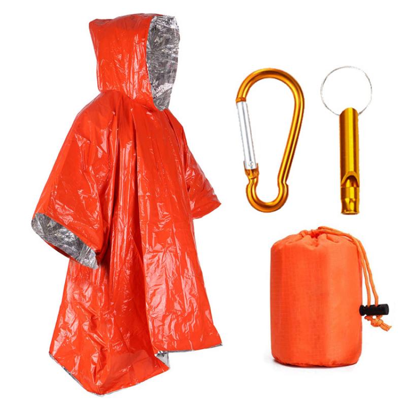 Emergency Blanket Aluminum Film Poncho Raincoat Outdoor Survival Tool Warmer