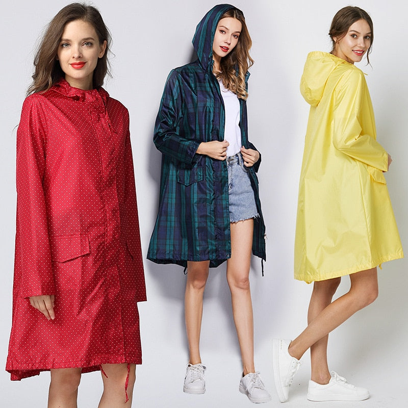 Long Raincoat Women Waterproof Windproof Hooded Light Hiking Coat Ponchos