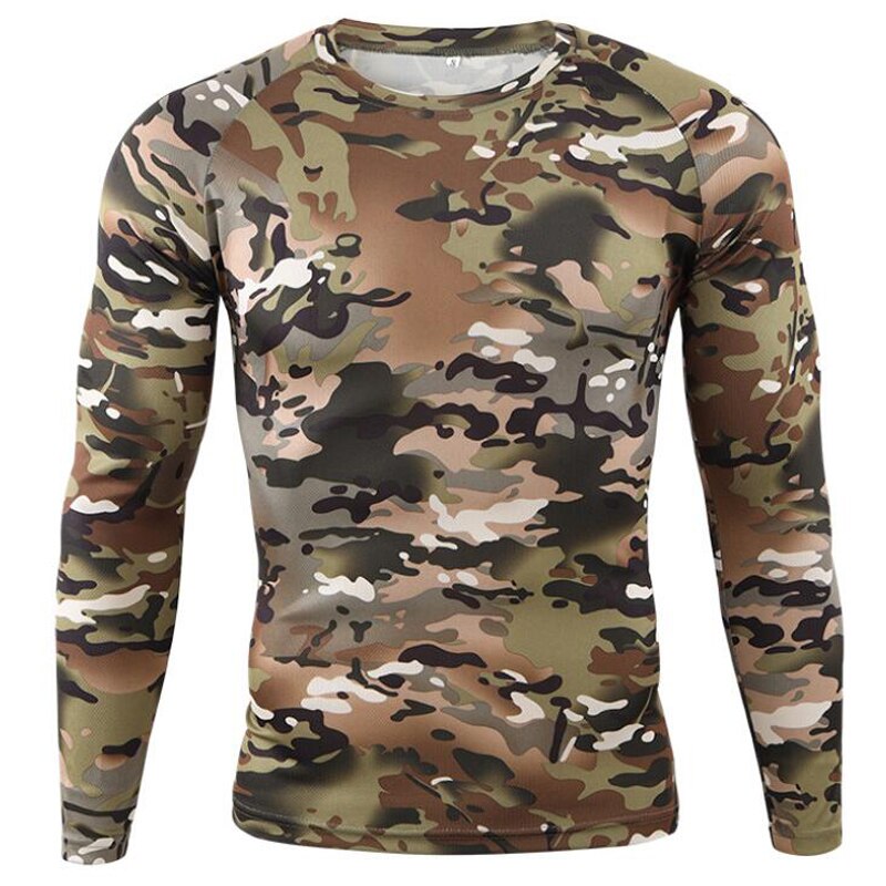 Summer Camouflage T-shirt Quick-Drying Breathable Long Sleeve Tops Men Hiking