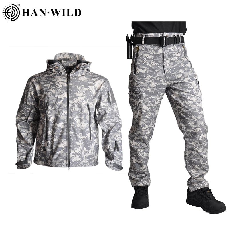 5XL Tactical Clothing Jackets + Pants Men Soft Fleece Jacket Army Windproof