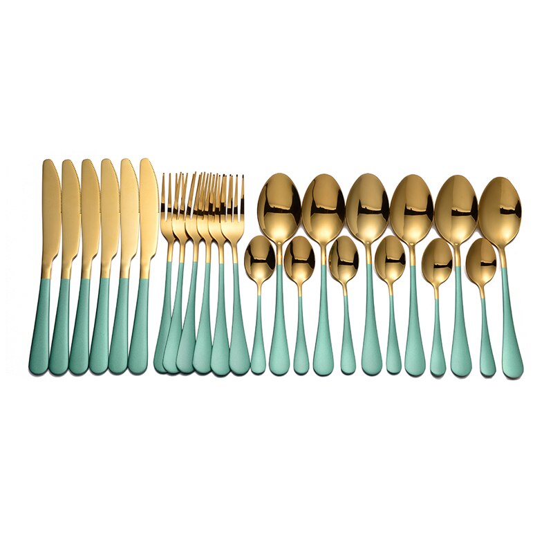 New Tableware Forks Knives Spoons Stainless Steel Golden Cutlery Set Silverware Set Gold 24 Pcs