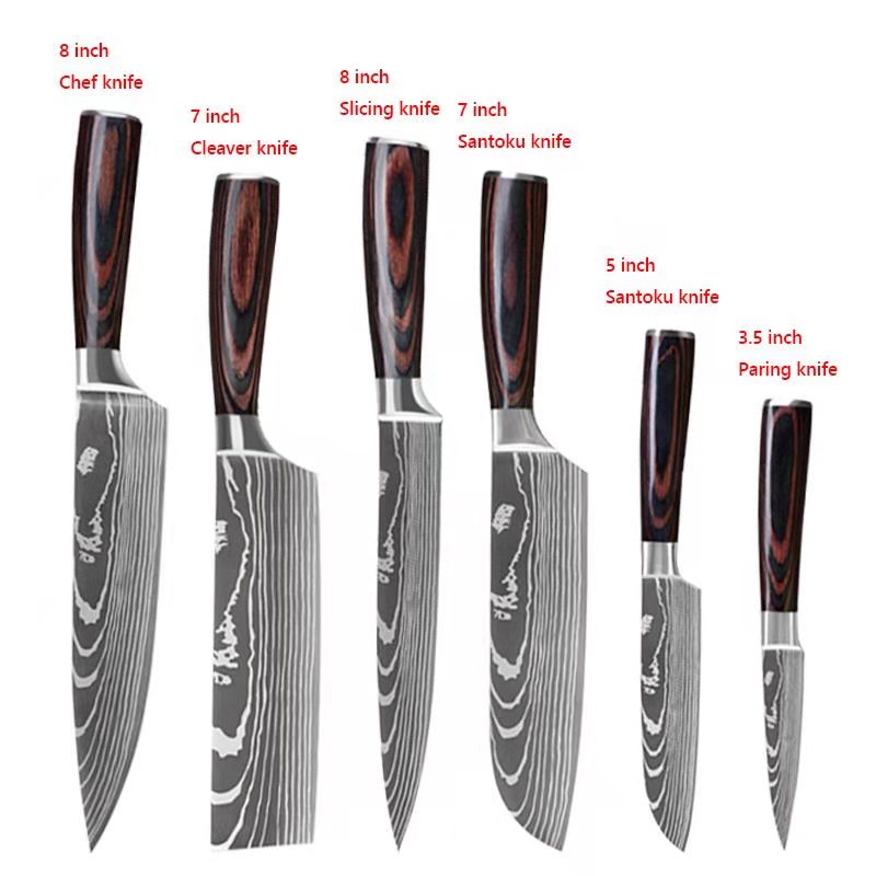 Stainless Steel Damascus Pattern Chef Knives Set Kitchen Set Butcher Boning Knife