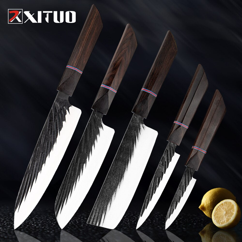 8 Sets Kitchen knives Handmade Forged Japanese Sharp Chef Knife 440C Steel Cleaver