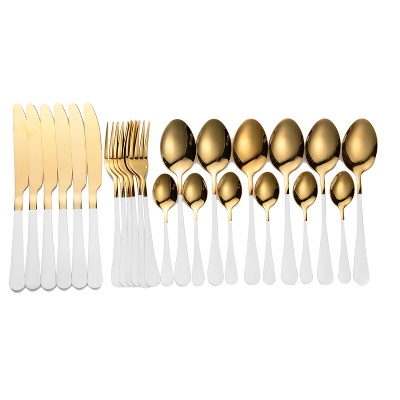 New Tableware Forks Knives Spoons Stainless Steel Golden Cutlery Set Silverware Set Gold 24 Pcs