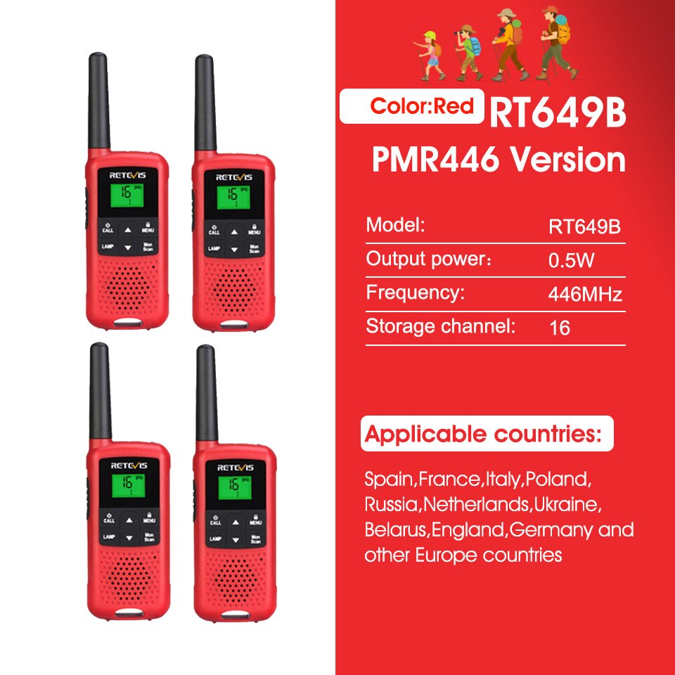 Retevis RT649B Walkie Talkie 2 or 4 Pcs PMR446 Walkie-talkies 1.8km for Motorola Two-way