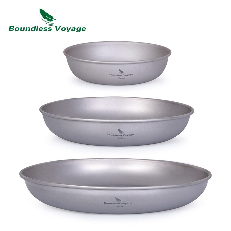 Boundless Voyage Ultralight Titanium Pan Dish Plate with Carry Mesh Bag Outdoor Camping Kit