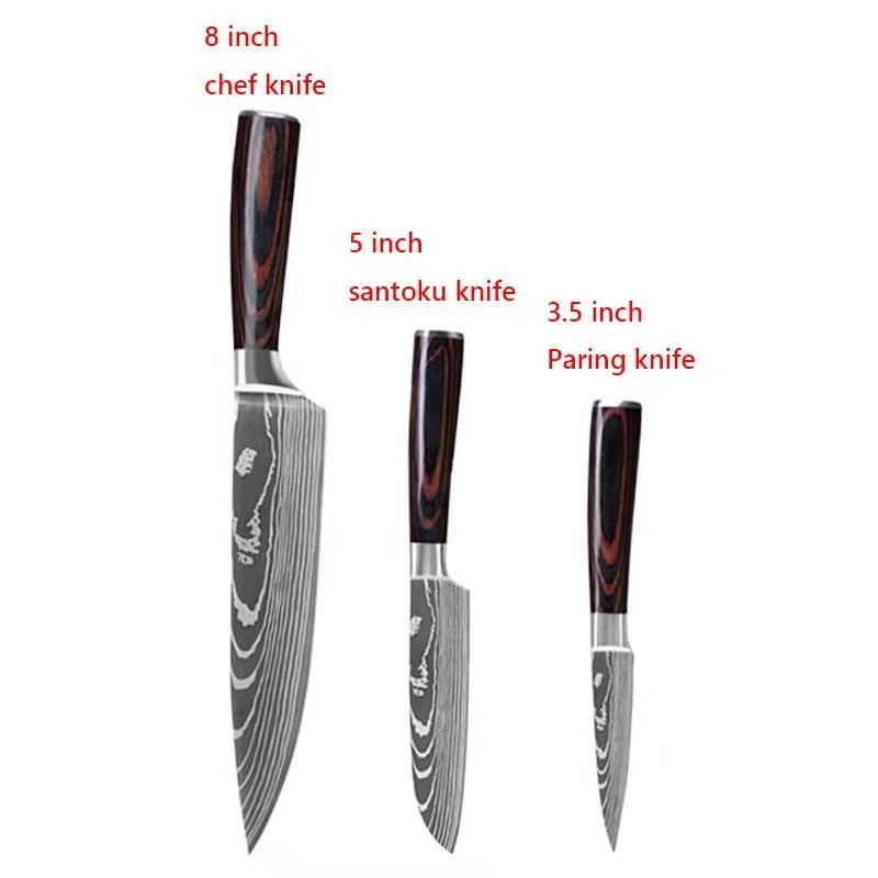 Stainless Steel Damascus Pattern Chef Knives Set Kitchen Set Butcher Boning Knife