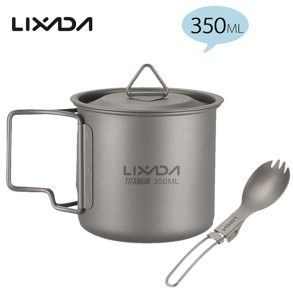 Lixada Titanium Cup Spork Camping Mug Picnic Utensils Heating Tableware Lightweight Outdoor