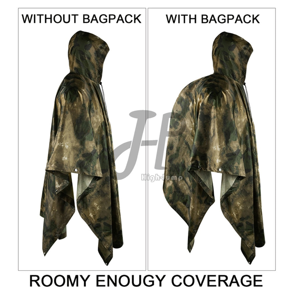 Outdoor Military Poncho 210T+PU Army War Tactical Raincoat Hunting Ghillie Suit Accessories