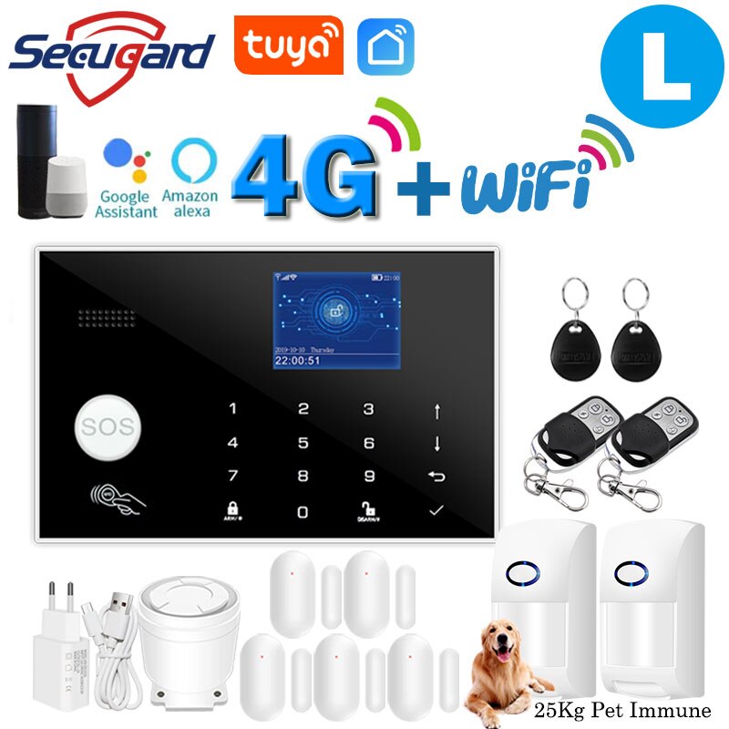 Tuya WiFi GSM Home Security Alarm System 4G Smart Burglar Host 433MHz Wireless TFT